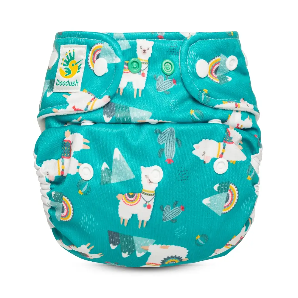 Matani Doodush Überhose 2.0 One Size (doppeltes PUL) - Turquoise Llamas
