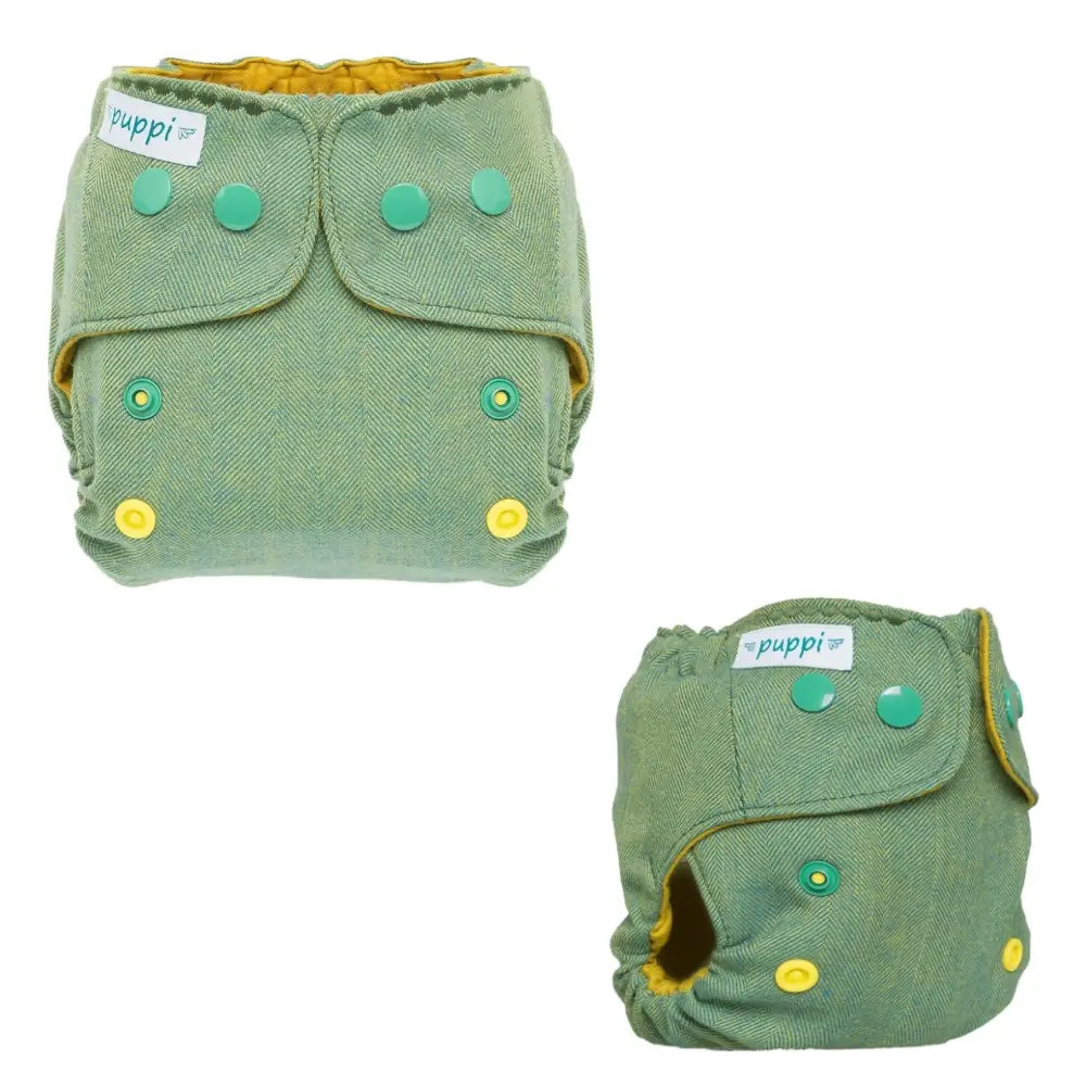 Puppi Wollüberhose Newborn Snaps - Green Herringbone