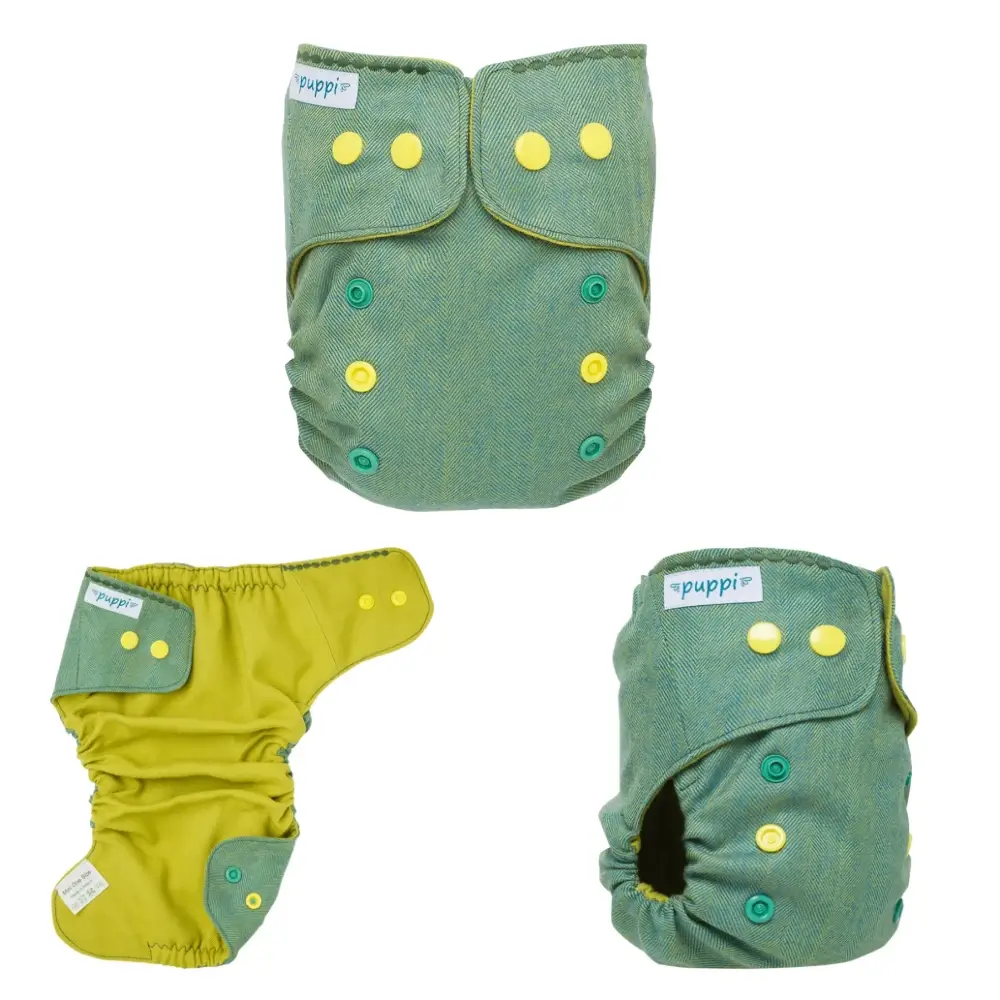 Puppi Wollüberhose Mini OS Snaps - Green Herringbone